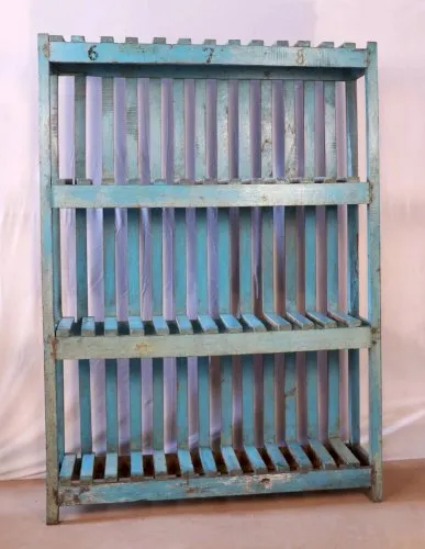 Ancienne étagère - bibliothèque en teck birman patine bleue dorigine