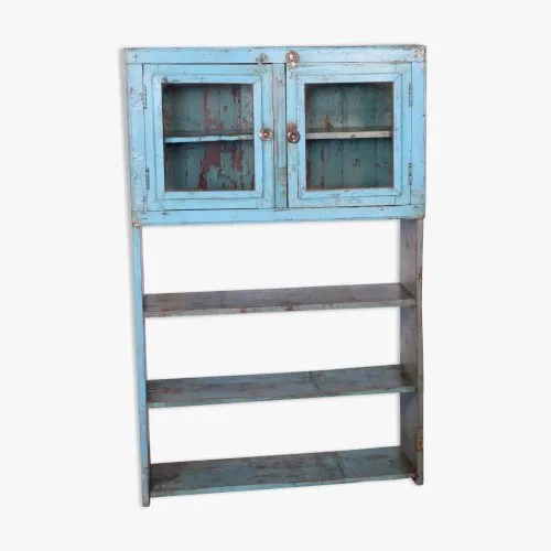 Ancienne étagère en teck birman patine bleu d’origine
