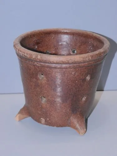 -ANCIENNE FAISSELLE MOULE à FROMAGE TERRE CUITE ou GRES Emaillé couleur Brune D