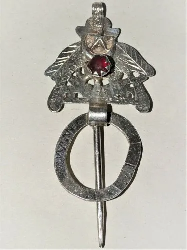 ANCIENNE FIBULE ARGENT Poinçons 2 Têtes d'Hommes de Profil CROISSANT ETOILE