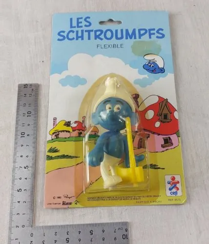 Ancienne figurine flexible, Schtroumpfs, Ceji / Peyo, sous blister, 1983