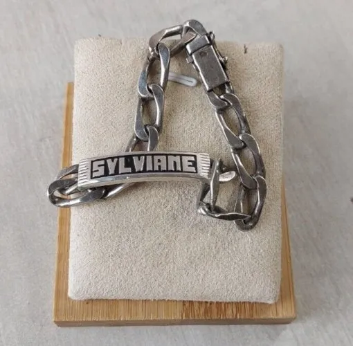 Ancienne gourmette, Sylviane, en argent, poinçon crabe, vintage