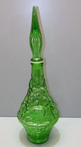 -ANCIENNE GRANDE BOUTEILLE VINTAGE VERRE Moulé VERT ITALIE EMPOLI? XXe   D