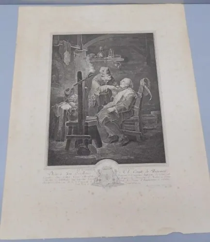 -ANCIENNE GRAVURE LE BARBIER FLAMAND XVIII/XIX dédiée à Mr LE COMTE STROGONOFF D