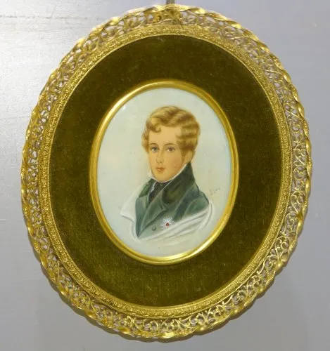 -ANCIENNE MINIATURE PEINTE SOUS VERRE L'AIGLON d'après DAFFINGER CADRE D