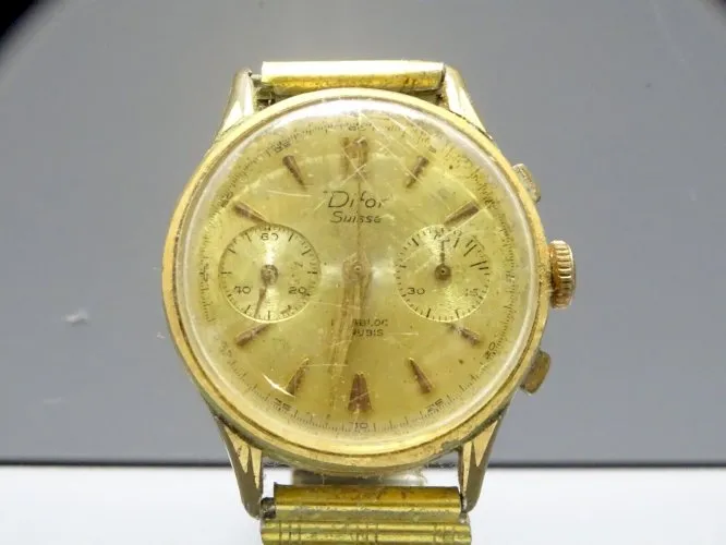 -ANCIENNE MONTRE BRACELET CHRONOGRAPHE DIFOR SUISSE MOUVEMENT Plaqué OR D