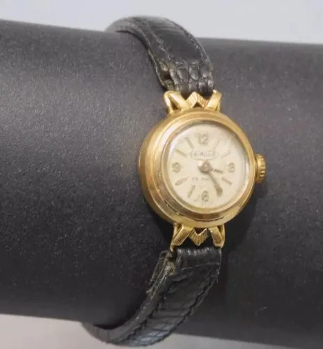 -ANCIENNE MONTRE BRACELET CUIR BOITIER OR ADO WATCH Ets SUISSE FONCTIONNE  D