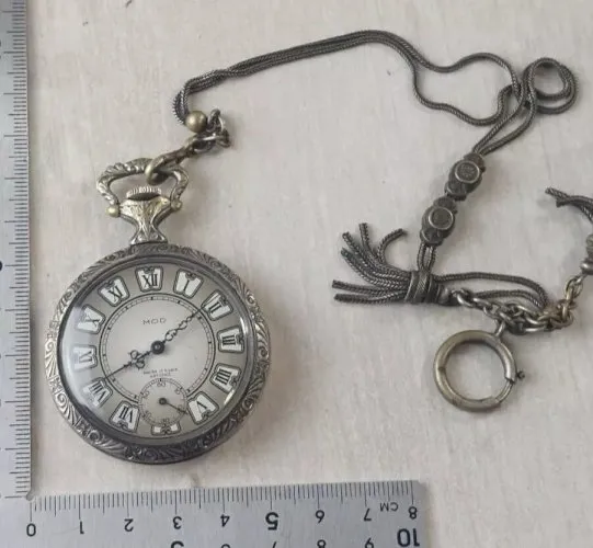 Ancienne montre gousset mécanique, avec chaîne chatelaine, MOD