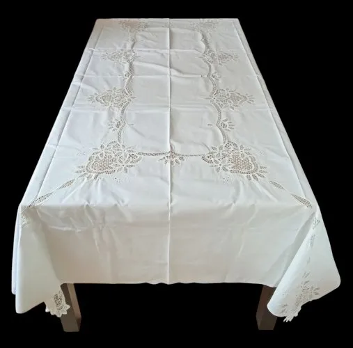 Ancienne Nappe /textile Linge Table Maison ancien /Old embroidered tablecloth