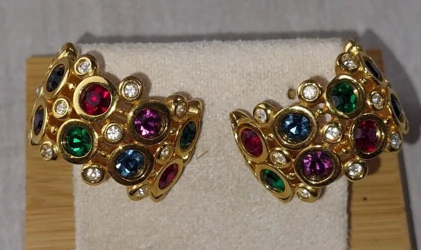 Ancienne paire de boucles d'oreilles clips, pierres / strass, Swarovski, vintage