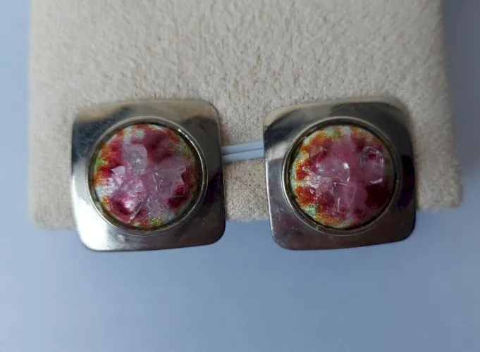 Ancienne paire de boucles d'oreilles, en émaux / émaillé, vintage