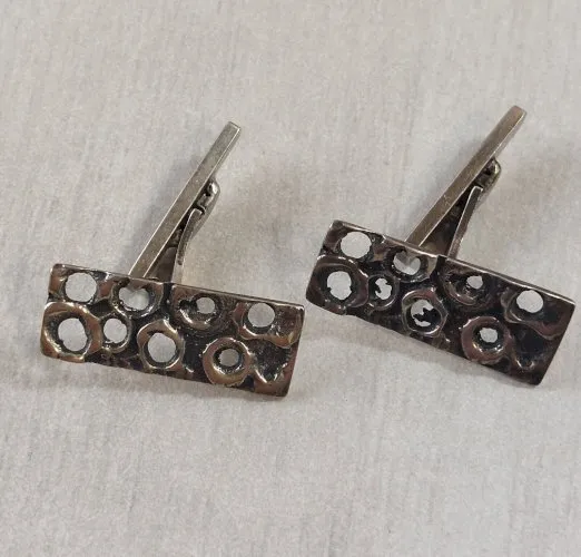 Ancienne paire de boutons de manchette ajourée, en argent massif, vintage