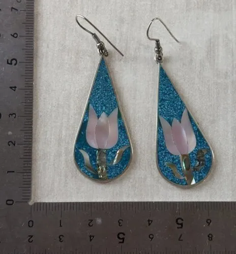 Ancienne paires de boucles doreilles pendantes, Hecho en Mexico, en argent