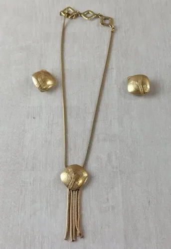 Ancienne parure, collier à franges, boucles oreilles clips, Yves Saint Laurent