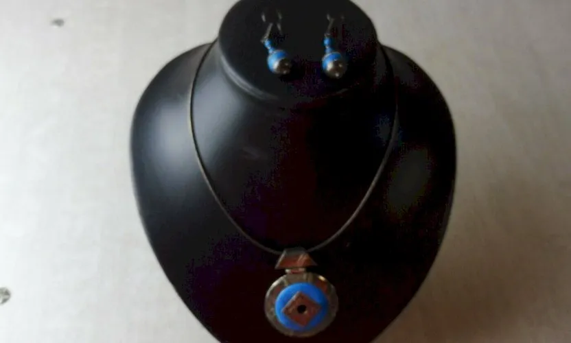 Ancienne parure, collier + boucles d'oreille, pierre naturelle, en argent 925