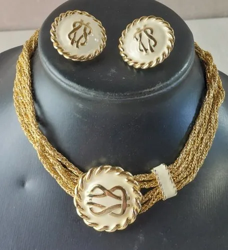 Ancienne parure, collier + boucles d'oreilles clips, Helena Rubinstein HR