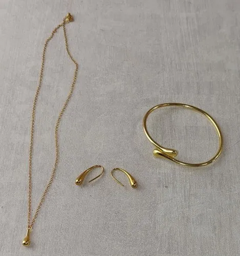 Ancienne parure, forme goutte, bracelet + collier + boucles, en vermeil