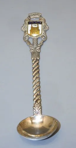 -ANCIENNE PETITE CUILLERE A MOUTARDE ARGENT BLASON émaillé MALAGA de grenier  D