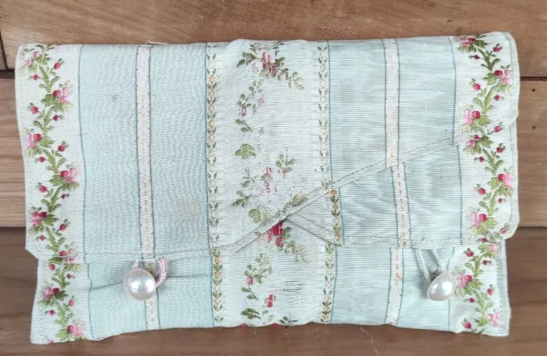 Ancienne pochette femme Tissu Nécessaire Couture/Accessoire 19 ème siècle