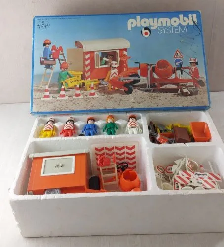 Ancienne remorque figurines + accessoires de chantier, Playmobil 3151, vintage