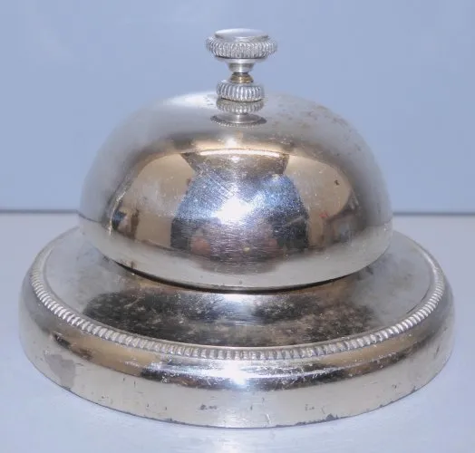 -ANCIENNE SONNETTE de COMPTOIR Cloche Chromée SOCLE chromé JUS de GRENIER  D