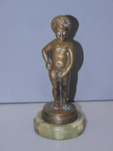 -ANCIENNE STATUETTE BRONZE MANNEKEN PIS SOCLE ONYX PRESSE PAPIER VITRINE  D