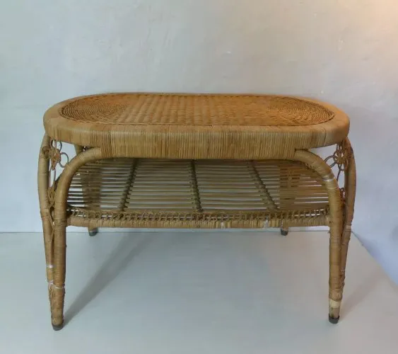 ancienne table basse en rotin vintage