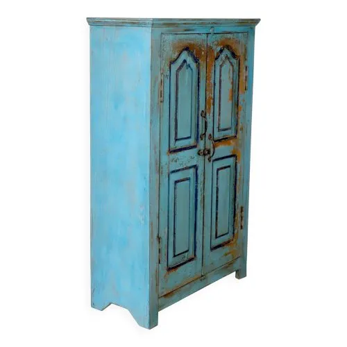 Armoire en teck birman avec patine bleu d’origine