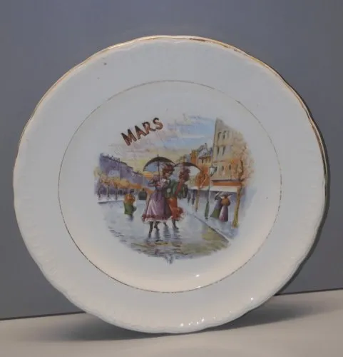 -ASSIETTE A DESSERT CERAMIQUE SAINT AMANDINOISE ( marquée) MOIS de MARS D