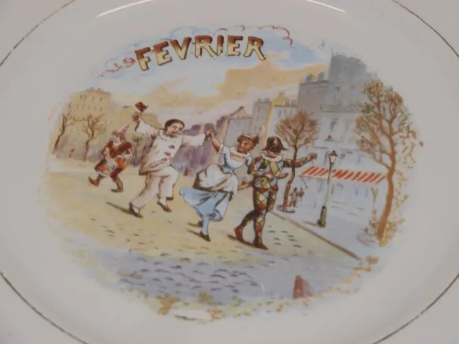 -ASSIETTE A DESSERT CERAMIQUE SAINT AMANDINOISE (non marquée) MOIS de FEVRIER D