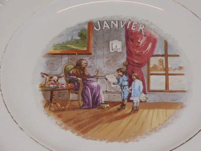 -ASSIETTE A DESSERT CERAMIQUE SAINT AMANDINOISE (non marquée) MOIS de JANVIER D