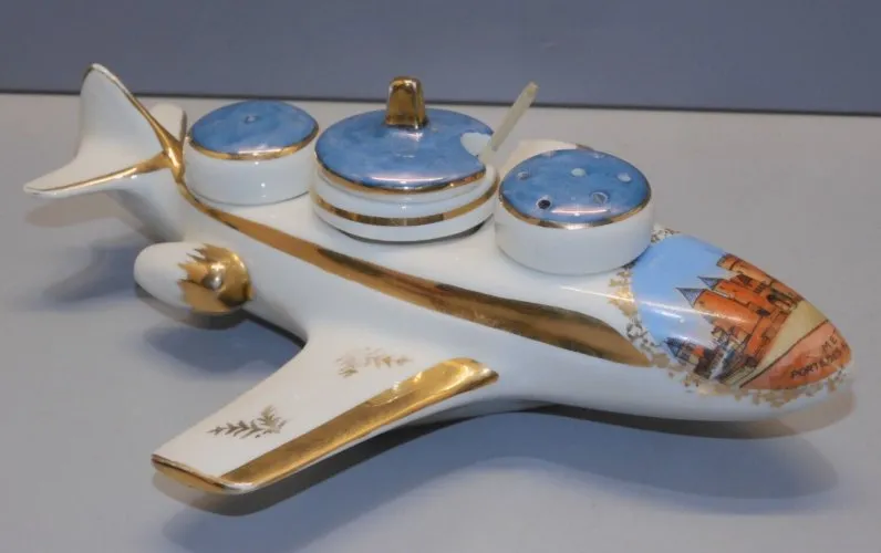 -AVION PORCELAINE AVEC POTS MOUTARDE SEL POIVRE METZ PORTE des ALLEMANDS D