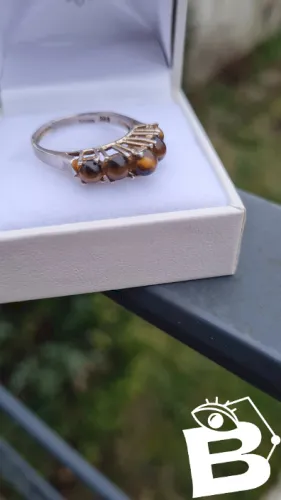 Bague ancienne en argent 925 pierres œil du tigre