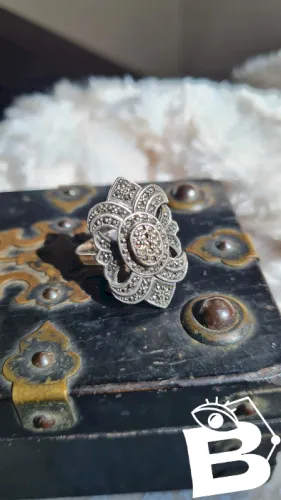 Bague ancienne en argent massif 1900 et marcassites taille 60-20