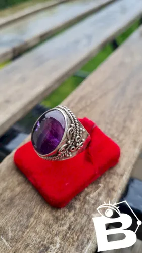 Bague ancienne en argent - pierre Améthyste