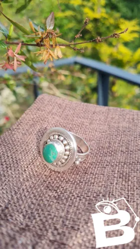 Bague ancienne ethnique et turquoise en argent pour grand doigts