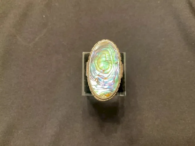 Bague argent avec grosse pièce de nacre ovale (T55)