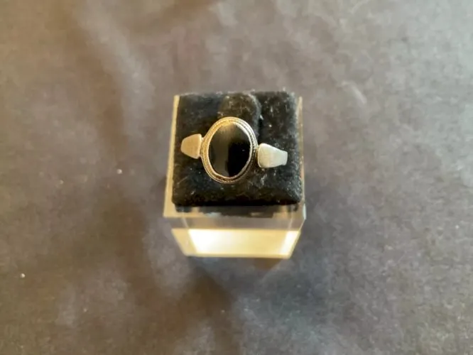 Bague argent avec pierre ovale noir (T53)
