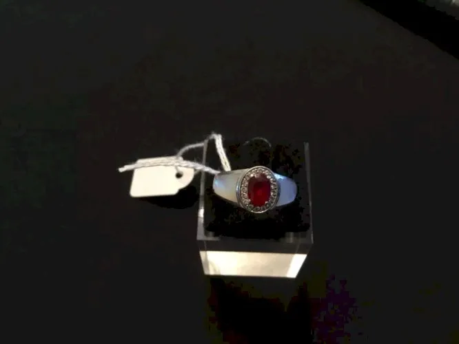 Bague argent avec pierre rouge et blanche
