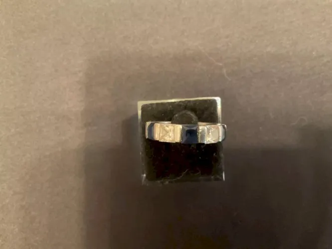 Bague argent avec pierres strass bleu et transparents (T55)