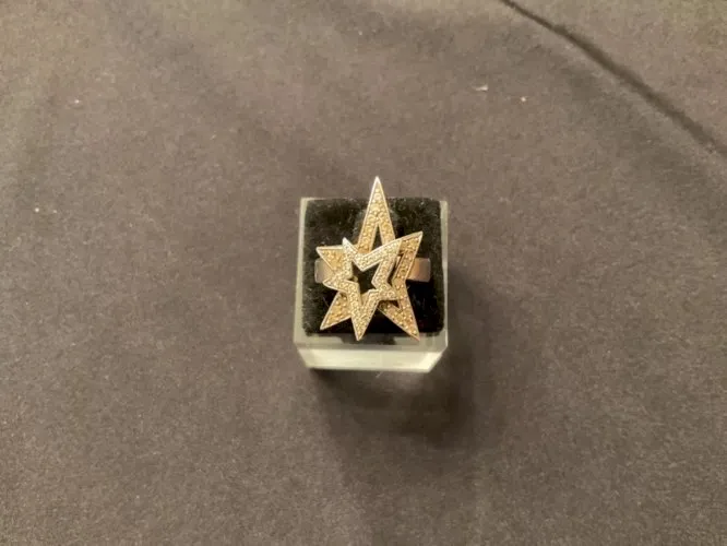 Bague argent double étoiles incrustées de pierres strass transparent (T54)