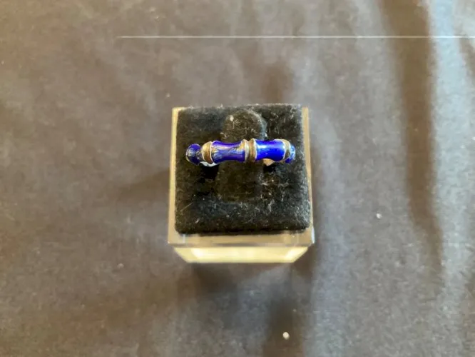 Bague argent émaillée bleu asiatique effet bambou (T49)