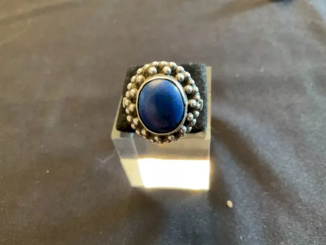 Bague argent grosse pierre bleu ovale (T57)