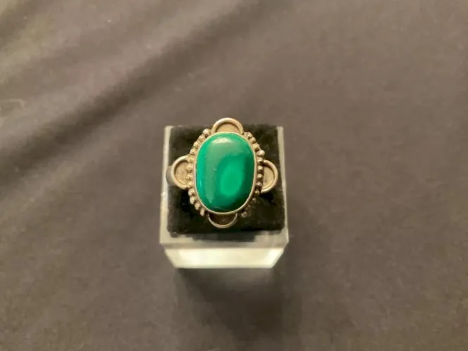 Bague argent pierre ovale verte malachite (T62)