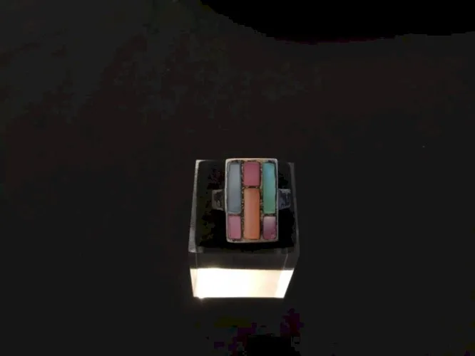 Bague argent rectangle multicolore
