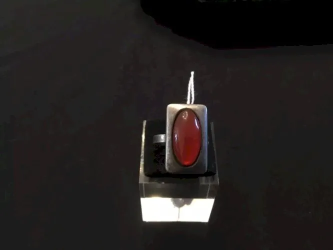 Bague argent réglable rectangulaire rouge