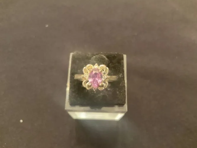 Bague argenté avec pierre violette et strass taille réglable