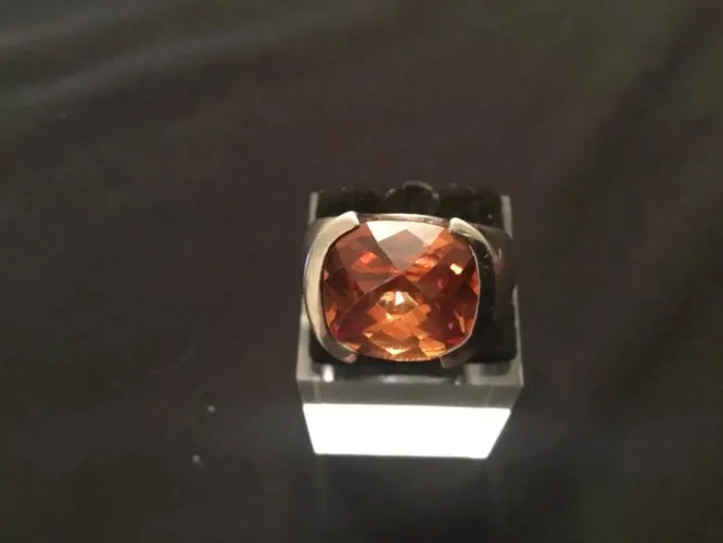 Bague de grosse taille en argent et pierre orange T60