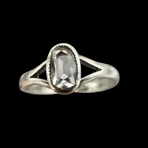 Bague Diamant Coussin Allongé Ancienne Vintage Vers 1900 Taille 51,5 FR argent