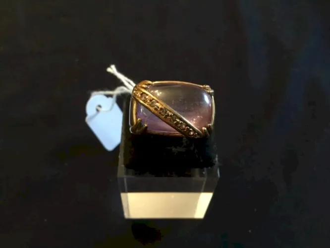 Bague doré améthyste et strass